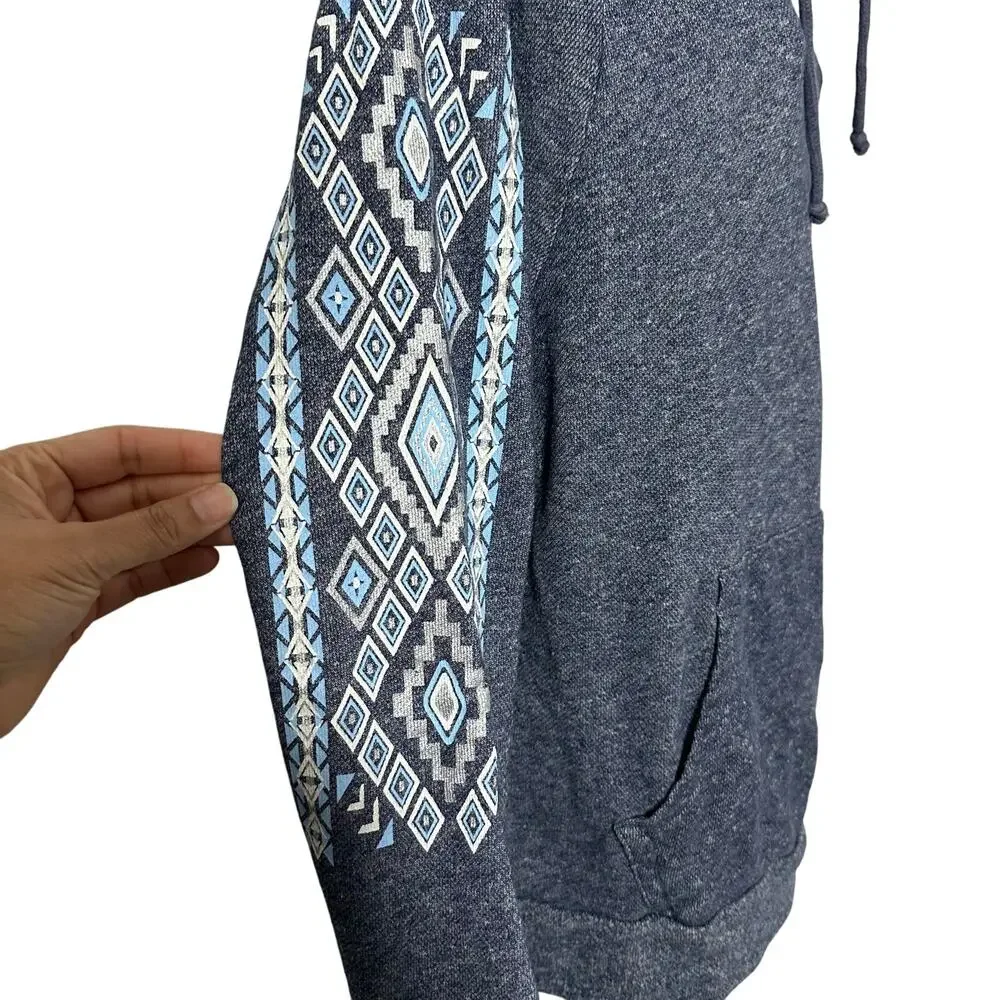 Blue Sweater w/Aztec Patterns on Sleeves - Picture 2 of 6